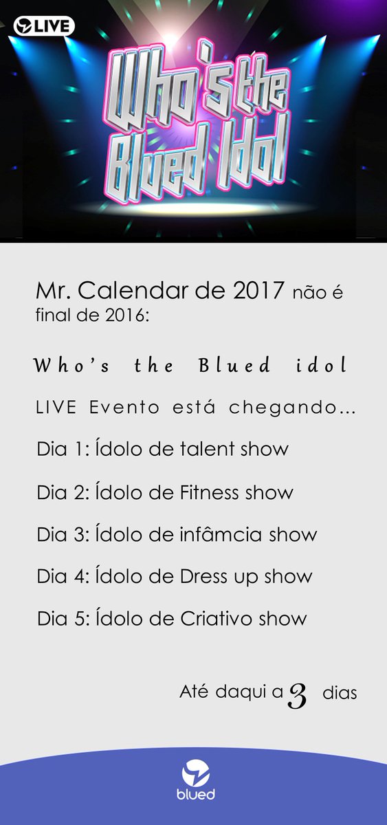 BluedBR's tweet photo. Depois de Mr. Calendar, está chegando o próximo evento! #bluedidol2016 https://t.co/365CIilCQy