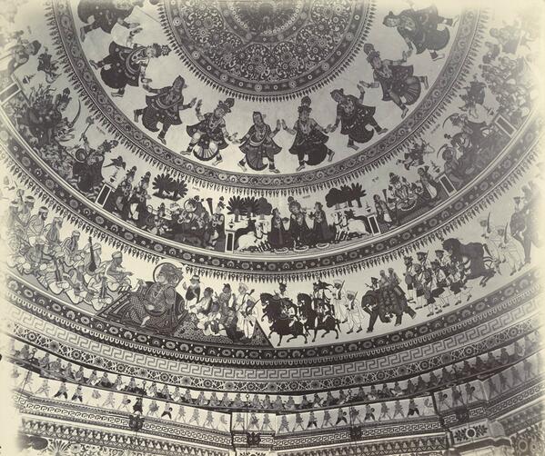 GujaratHistory's tweet photo. 126 years old photo of interior of dome of Swaminarayan temple at Junagadh.It was built by Lord Swaminarayan in 1828 AD. https://t.co/we9O88FM2x