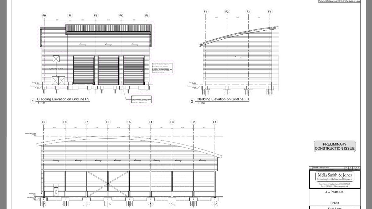 New project for the new year JG Pears fuel store Euroclad Elite with 41m standing seam on the roof. Sides horizontal Kingspan KS1000RW