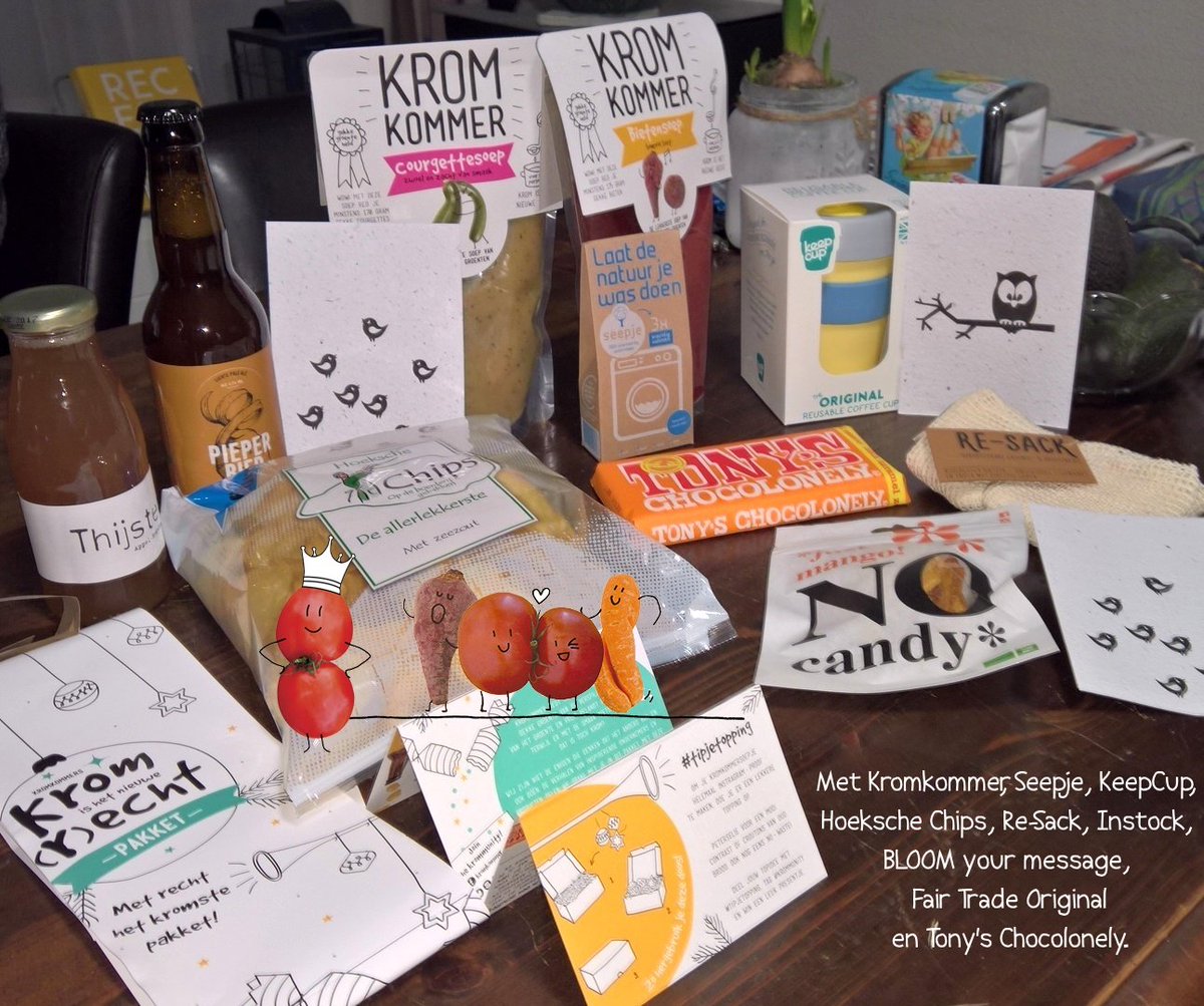 ikinweerenwind's tweet photo. #kromishetnieuwerechtpakket #Kromkommer #Seepje #KeepCup #HoekscheChips #ReSack #Instock, #BLOOMyourmessage, #FairTrade #TonysChocolonely. https://t.co/9gJTUvSoHy