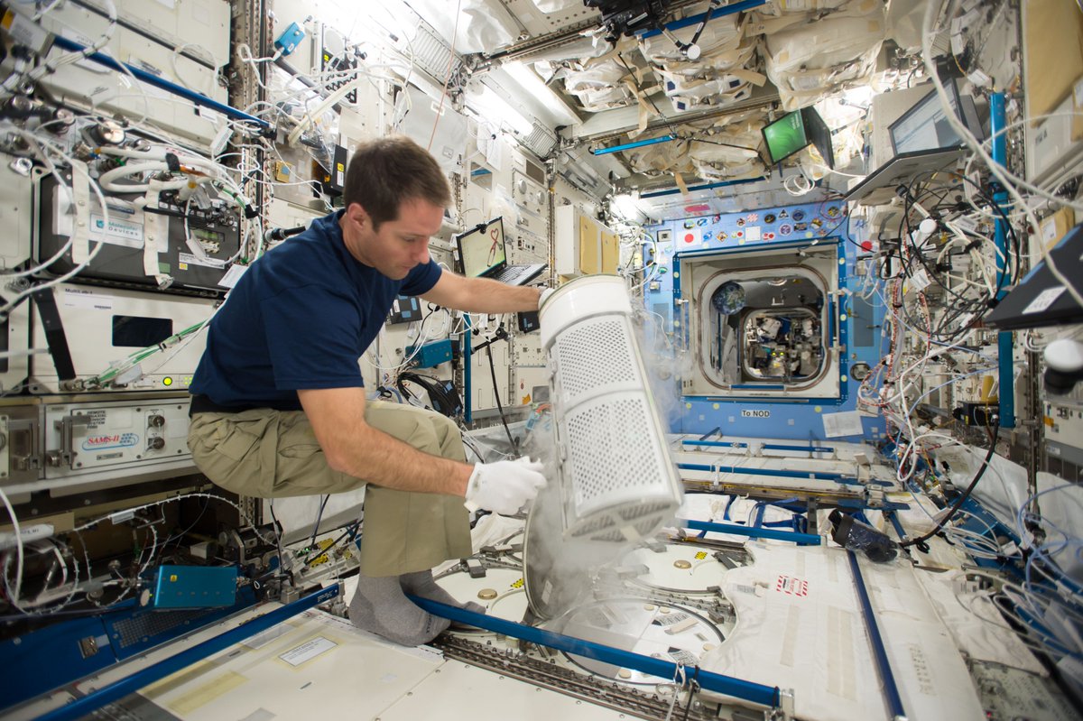 Thom_astro's tweet photo. Happy birthday, Melfi! This fridge has been keeping things cool on the @space_station for 10 years now. Well done @airliquidegroup! https://t.co/MSJ48BmPnd