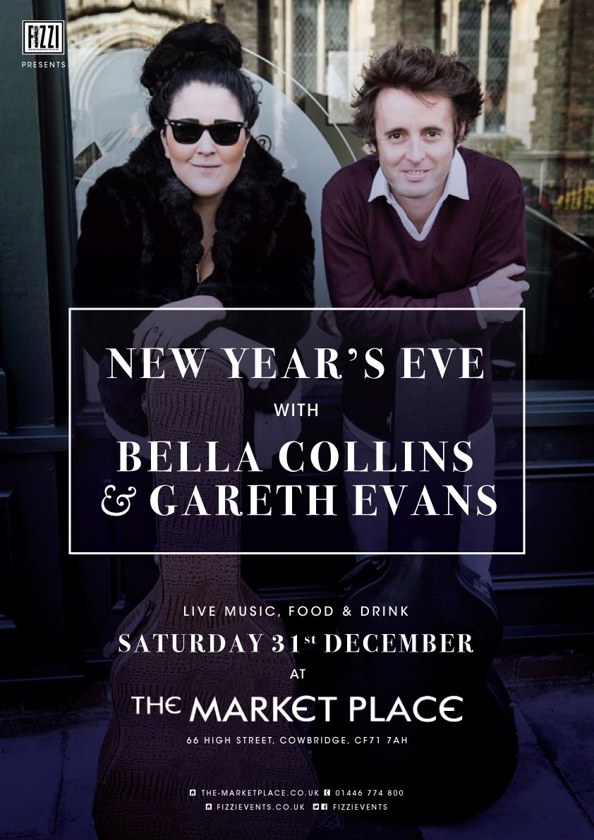#NYE at The Market Place #Cowbridge features blues/jazz duo <a href="/Bells_CC/">Bella C Collins</a>  &amp; Gareth Evans (<a href="/UndersoundUK/">Gareth Evans</a>) #LiveMusic #Food &amp; #Drink