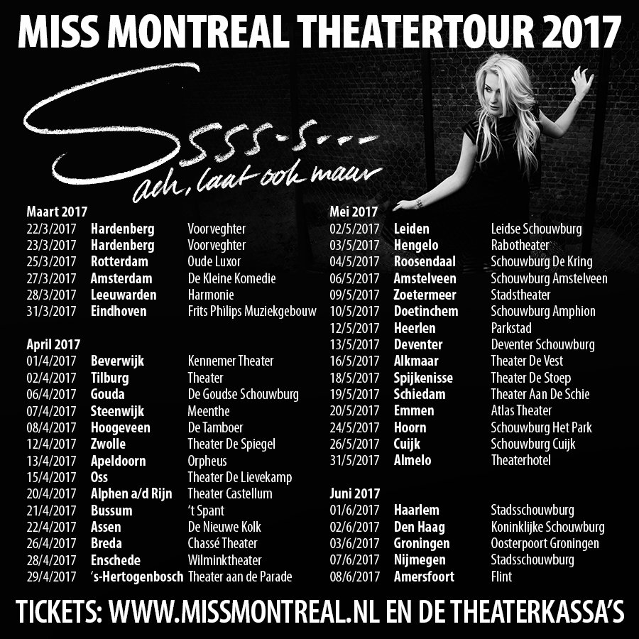8ballmusic's tweet image. Heb jij je kaarten al voor de theatertour van @MissMontreal ? Kaarten verkrijgbaar via: ow.ly/WO0S307itre 🎤