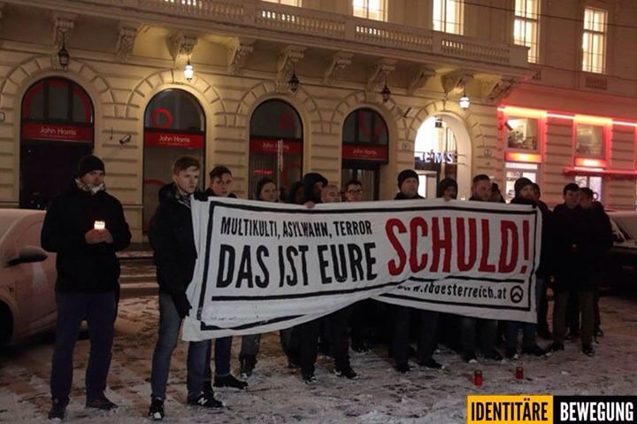 bewegung_oe's tweet photo. Gestern zollten IB Aktivisten den Opfern des Terror ihren Respekt vor der Botschaft der BRD in Wien. 
#Remigration! https://t.co/N5Rjp11HYR
