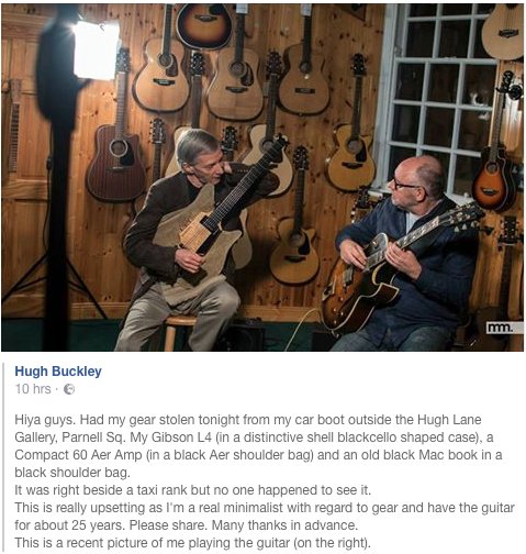 Hugh Buckley is one of Ireland's most revered musicians. Help him find his stolen gear! #dublin