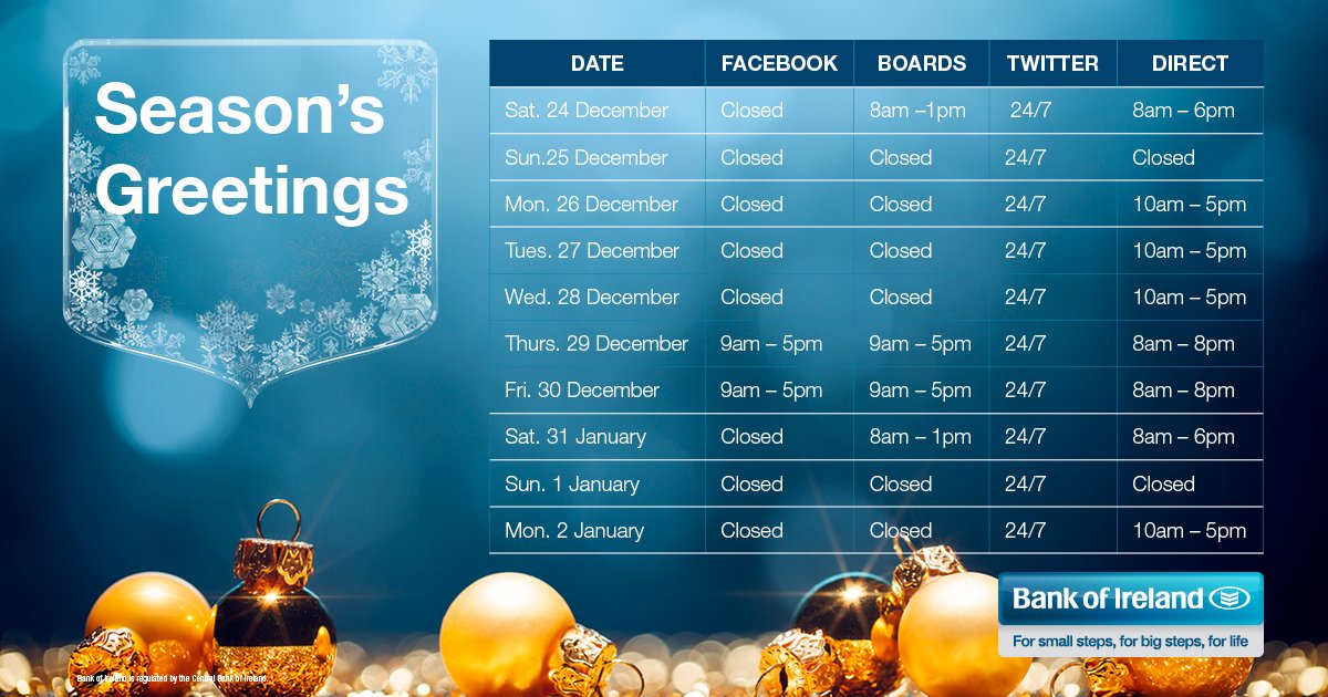 Bank Of Ireland On Twitter Here S Our Opening Hours For