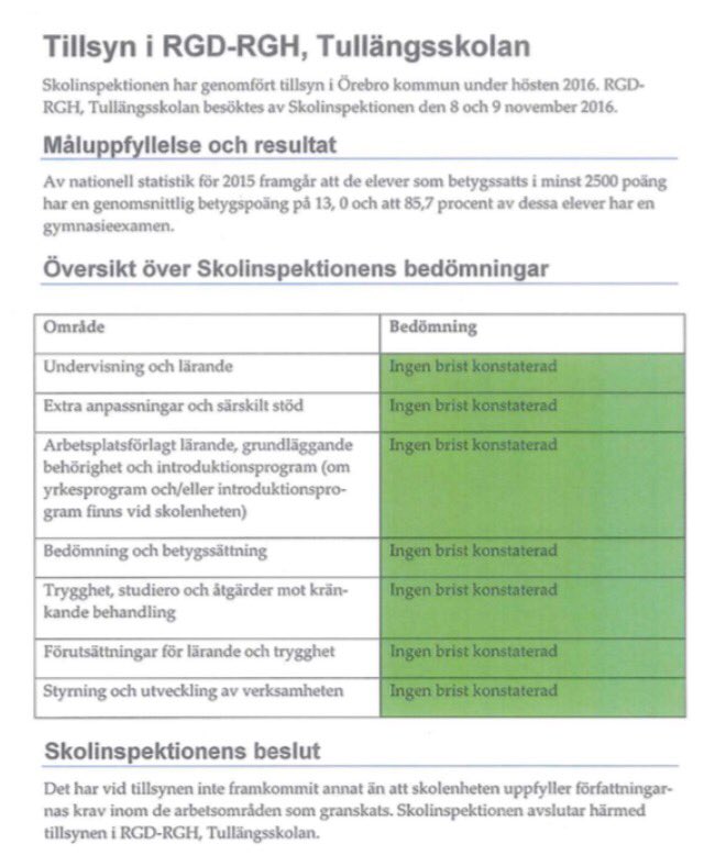 RGTUblogg's tweet photo. Vi fick en grön ruta i julklapp av @Skolinspektion:en 
Tack för det och bra jobbat alla - elever o personal på #RGTU https://t.co/DRvnBUeLal