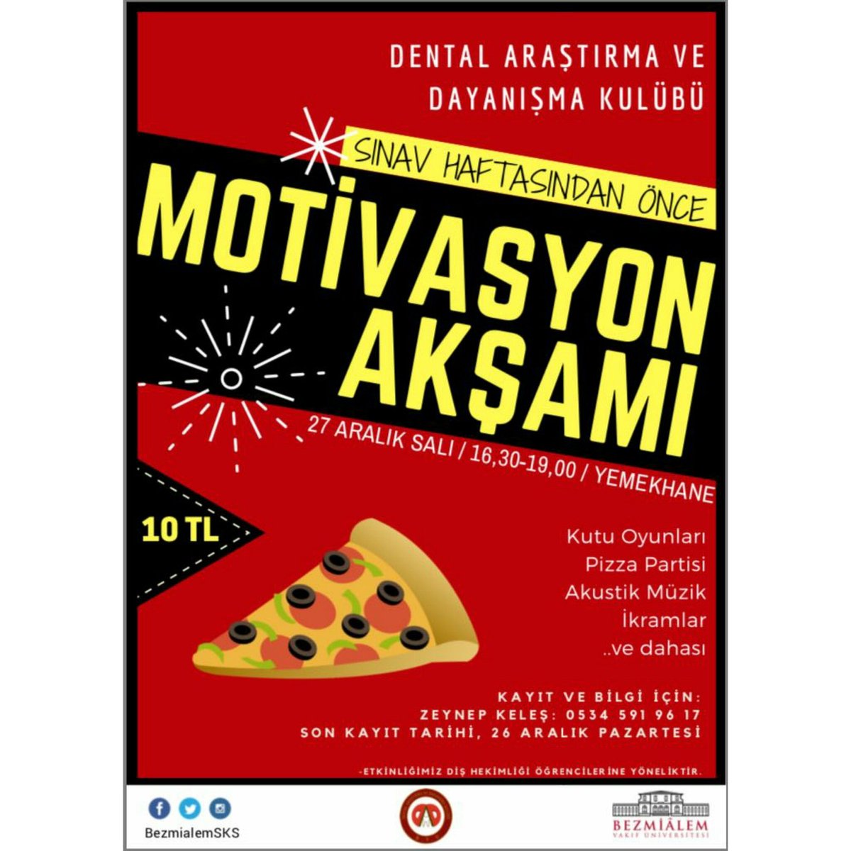 Sınavlardan önce gerçekleştireceğimiz keyifli etkinliğimize tüm fakülte arkadaşlarımızı bekliyoruz. 🎊🎉🍿🍕