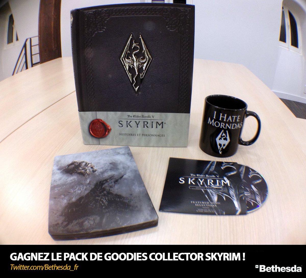 Bethesda_fr's tweet photo. Fan de #Skyrim ? Follow + RT pour tenter de gagner ce pack de goodies collector ! https://t.co/89zZh0FnHw