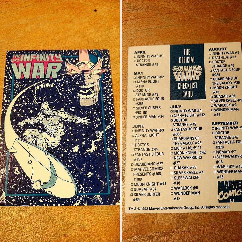popculturepros's tweet photo. Remember when #Marvel made crossover checklists? #TradingCard #InfinityWar #InfinityGauntl… https://t.co/mARFaImZmZ https://t.co/dZmk2HeylU
