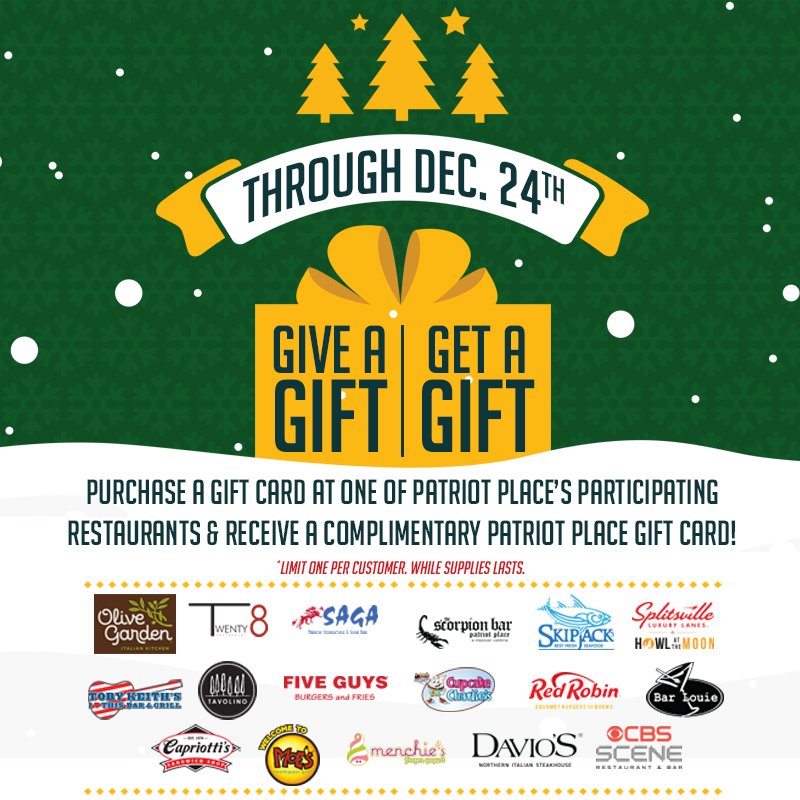 PatriotPlace's tweet photo. #GiveAGift #GetAGift! @PatriotPlace has you covered this holiday season!
Details:https://t.co/INMk7ov5Ig https://t.co/FElrntPGDD