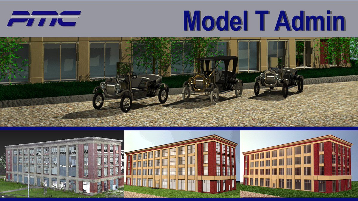 PMC_Corp's tweet photo. PMC recently helped #LaserScan, #PointCloud &amp; #Model the Henry Ford Model T Building in Detroit Michigan! #Recap360 #Revit #3DSMax #CAD https://t.co/rYuDKwNEoV