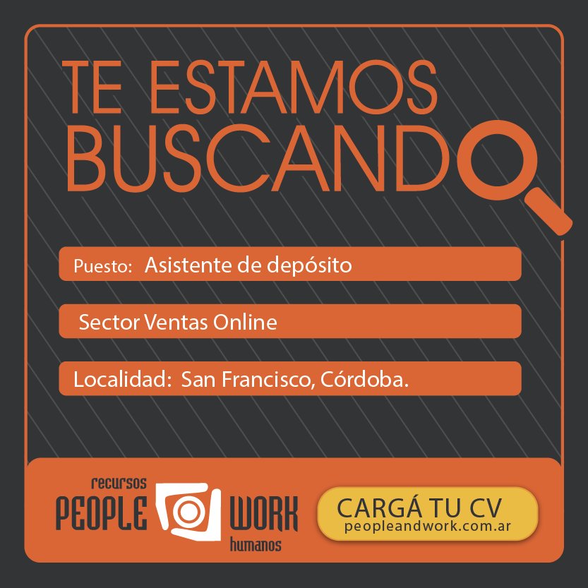¡Atención SAN FRANCISCO! Tenemos una nueva búsqueda laboral y para postularte sólo tenés que hacer clic acá :  goo.gl/ktXnP8 ;)