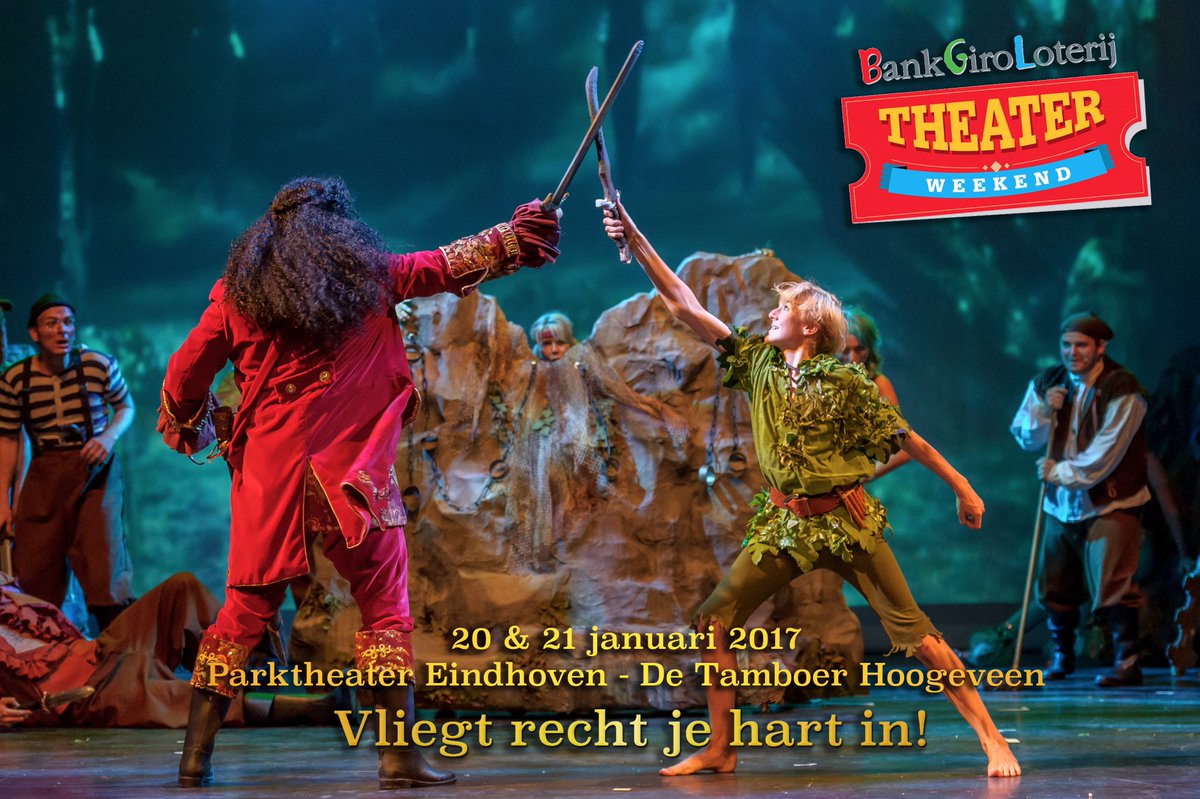 Wij spelen in het <a href="/Theaterweekend/">Nationaal Theaterweekend</a> van <a href="/bankgiroloterij/">BankGiro Loterij</a> in <a href="/Parktheater/">Parktheater</a> en <a href="/DeTamboer/">Theater De Tamboer</a>! Mis het niet en boek snel: peterpanmusical.nl/speellijst/
