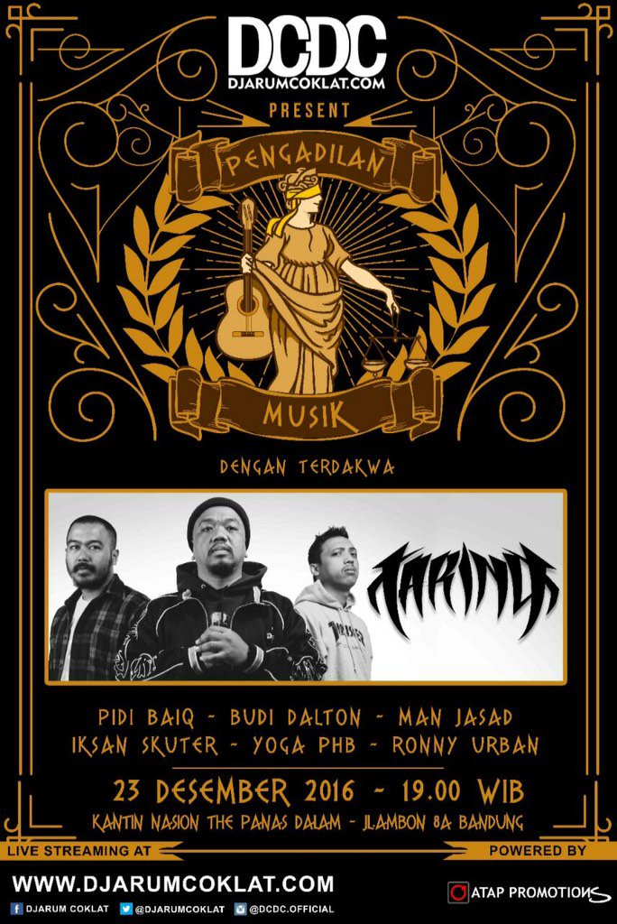 TARING (@taringhardcore) on Twitter photo Saksikan acaranya hari Jumat 23 Desember 2016 mulai jam 19.00 WIB di <a href="/kantinnasion/">kantinnasion</a>! #DCDC #dcdcpengadilanmusik Saksikan acaranya hari Jumat 23 Desember 2016 mulai jam 19.00 WIB di <a href="/kantinnasion/">kantinnasion</a>! #DCDC #dcdcpengadilanmusik