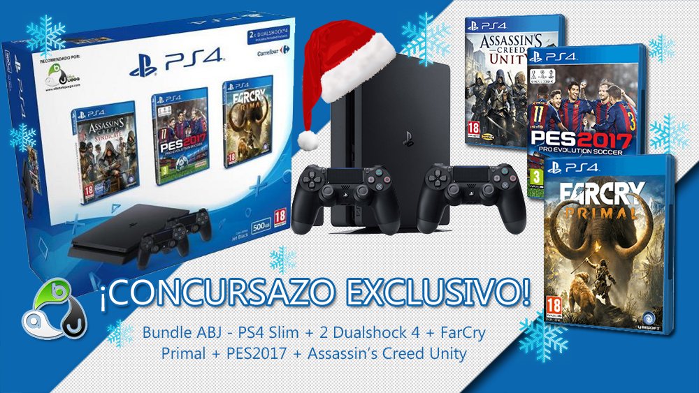 AlfaBetaJuega's tweet photo. ¡Sorteamos una PlayStation 4 + 2 Dualshock + AC Unity + FarCry Primal + PES2017! #BundlePS4ABJ Te puede tocar a ti. https://t.co/R1ERYC39fa https://t.co/KiCsTpnLTU