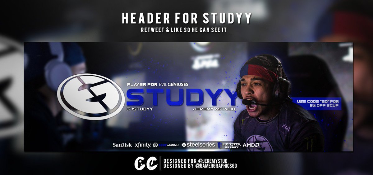 GamerGraphicsGG's tweet image. Made some changes to my header for @JeremyStuD (@EvilGeniuses) based on your feedback. Can we get 15 likes? @DNR_CREW @CalzhyRTs @NightRTs