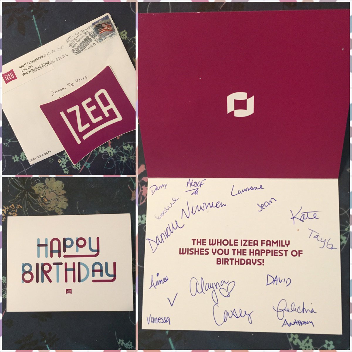 iOwnJD's tweet photo. Thank u to the whole @izea family for the card & birthday wishes ☺️ sending season's greetings to u & urs; keep up the great work! #izealove https://t.co/zIQU3XD2HA
