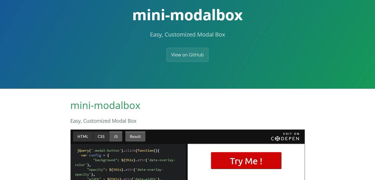 designerashish's tweet photo. Simple, Easy to use, Fully Customizable, animate.css compatible #Mini-ModalBox #ModalBox #Jquery
Mini-modalBox https://t.co/M0FWlFqzMx https://t.co/1gZdYtIv5A