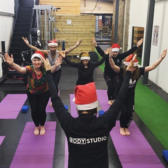 Last #milkyoga session of the year by <a href="/LittonSarah/">Sarah Litton</a> <a href="/BodystudioE2/">Body Studio</a> with <a href="/RyanLanji/">ryan lanji</a> &amp; CHRISTMAS HATS!! Merry Christmas &amp; Namaste... 🙏🏼🎅🏼