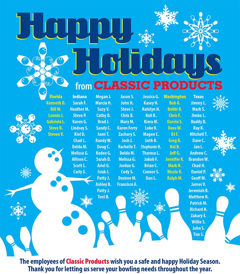 CPCBOWL's tweet photo. Happy Holidays from the Employees of Classic Products @CPCBOWL https://t.co/e7QK0kVVX8