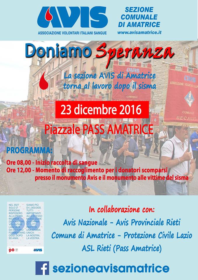 AvisAmatrice's tweet photo. #Amatrice a 4 mesi dal terribile sisma che ha distrutto la città e la sede #Avis
il 23 dicembre si torna a donare #Sangue @AvisAmatrice https://t.co/usDI3Yk6tP