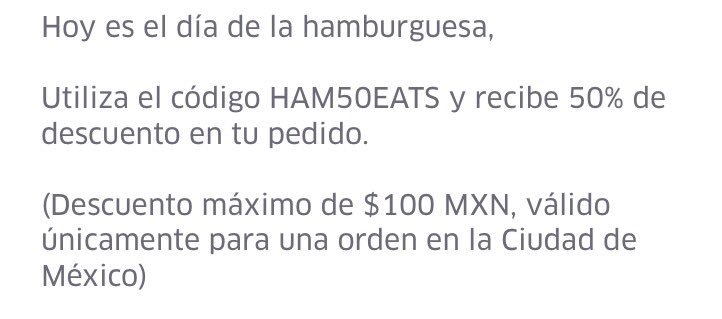 Hoy  es el día de la Hamburguesa y UberEATS se pone guapo y pone las hamburguesas al 50%  Valido únicamente a través de UberEATS