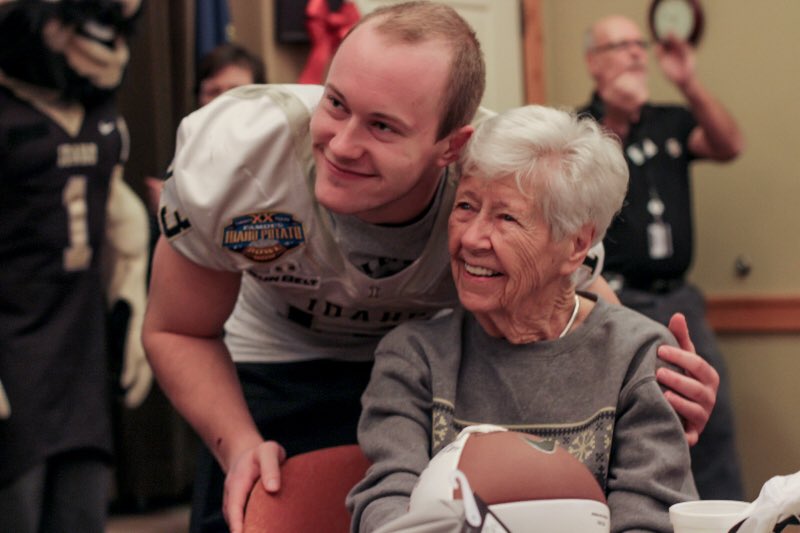 MikeDugar's tweet photo. Very dope of Buck Cowan (@TrentC13_UofI) to surprise his 98 year old grandmother Peg today. Looked like she enjoyed every minute of it. https://t.co/BEqZxlkrDW
