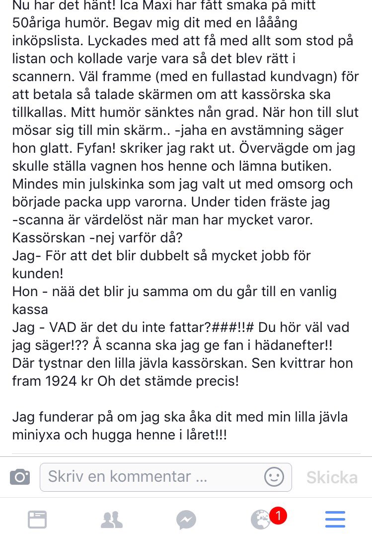 Människor dör och barn svälter i världen men folk väljer fortfarande att yttra sig såhär om deras besök PÅ ICA?!