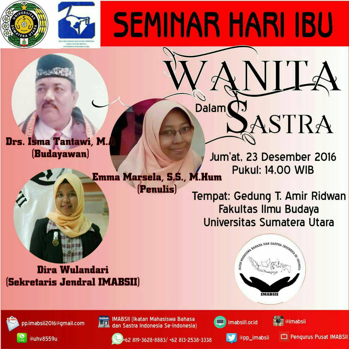 Dalam rangka memperingati hari ibu, KBSI mengadakan seminar bertajuk "Wanita dalam Sastra". Yuk ramein!😁