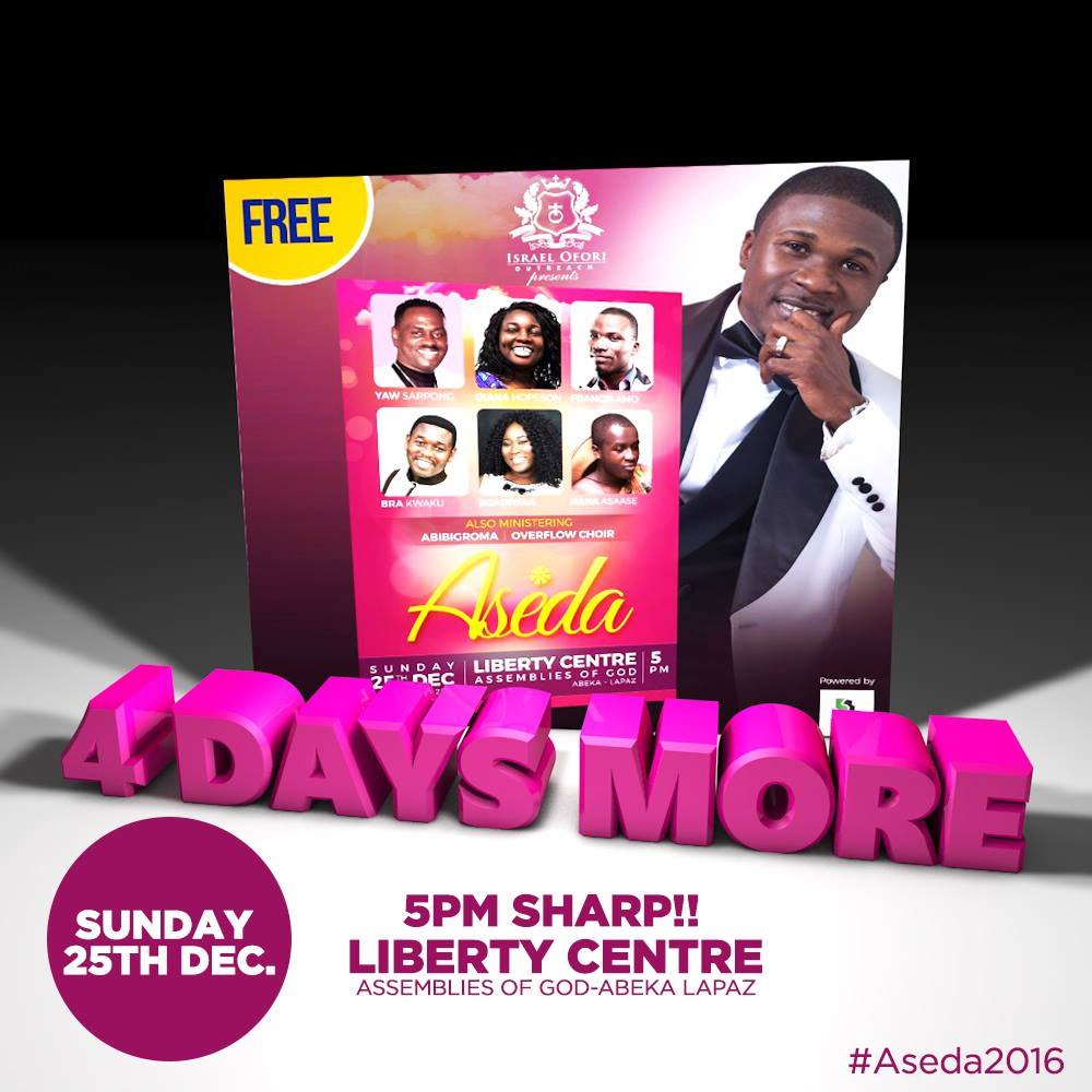 CwesiOfori's tweet photo. 4 Days to #Aseda2016 with @IsraelOMusic on #ChristmasDay #JoinUs #Countdown @GospelGh @XtianEventsgh @myfootprinttv
#AsedaIsComing https://t.co/yU3P4cLf6m