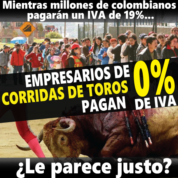PlataformaALTO's tweet photo. Indigna que en Colombia se sigan perpetuando la inequidad y el abuso. Señor @MauricioCard sea consecuente: #QueLasCorridasPaguenIVA https://t.co/ldHy604fM9