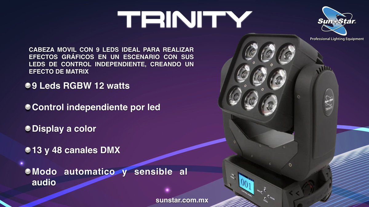 Cabeza móvil con increíbles efectos, tu show no será el mismo con nuestro equipo Trinity de Sun Star.
#soysunstar #soyprofesional
