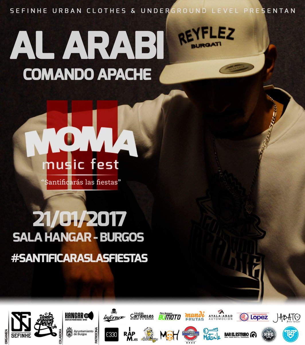 Moma_Music_Fest's tweet image. AL ARABI miembro de Comando Apache. Estará el 21 de Enero sobre el escenario de MOMA MUSIC FEST #SantificarasLasFiestas