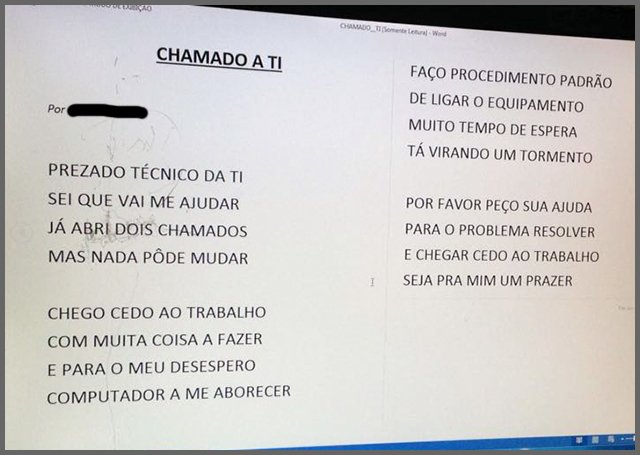 MilldeskBrasil's tweet photo. #Humor - A relação entre o suporte e o usuário tem lá o seu toque de poesia! #LoveUsers #LoveUsuários #SuporteTI #FlagrasdeSuporte https://t.co/70pMCFxX2O