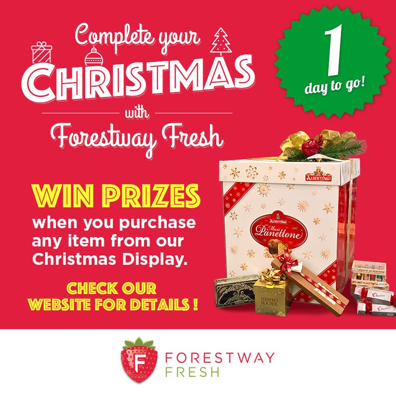 ForestwayFresh's tweet photo. TOMORROW our major prize winners will be announced! Come by to complete your Christmas with Forestway Fresh. #forestwayxmas #fresh https://t.co/lX9Fay0zDH