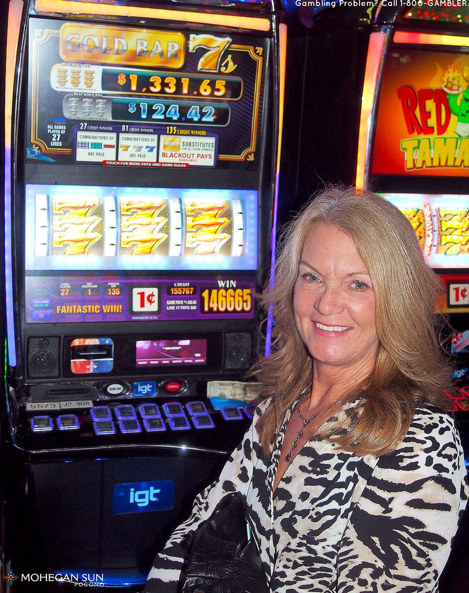 MoheganPA's tweet image. Congratulations to Teri F. from Harding – she won $1,467 on a Gold Bar 7’s penny machine!!!