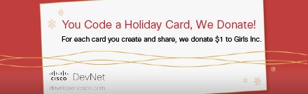 CiscoDevNet's tweet image. You code, we give! There&apos;s never been a better time! happy holidays from #DevNet to you! #Code2Give #DevNetGives goo.gl/aPuCZB