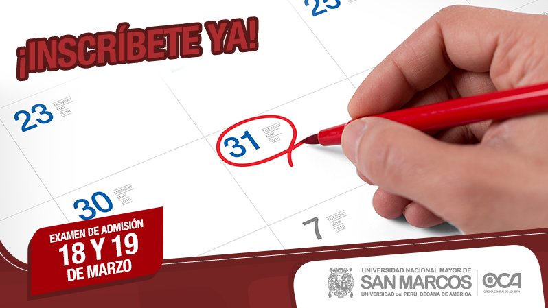 UNMSMadmision's tweet photo. Si tu apellido inicia en: "A, B, C, D, E o F", ya comenzaron las inscripciones para el Examen de Admisión. 
Tienes hasta el 31 de diciembre. https://t.co/M8CdfXGIA4