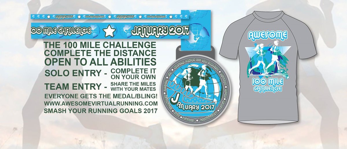 January 100 Mile Challenge Enter awesomevirtualrunning.com Join the worlds friendliest running community. #100milechallenge #solorun #teamrun