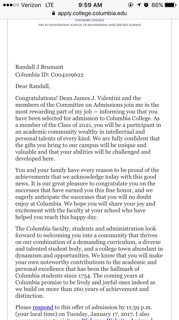 rjaybrumant's tweet photo. Extremely excited to announce my acceptance into Columbia University! #ColumbiaBound #CU2021 https://t.co/JxYwYlgOWq
