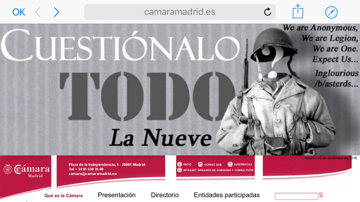 Así se ve ahora la web de la Cámara de Comercio de Madrid, podéis verla en camaramadrid.es #seguridad #madrid #CamaraComercioMadrid
