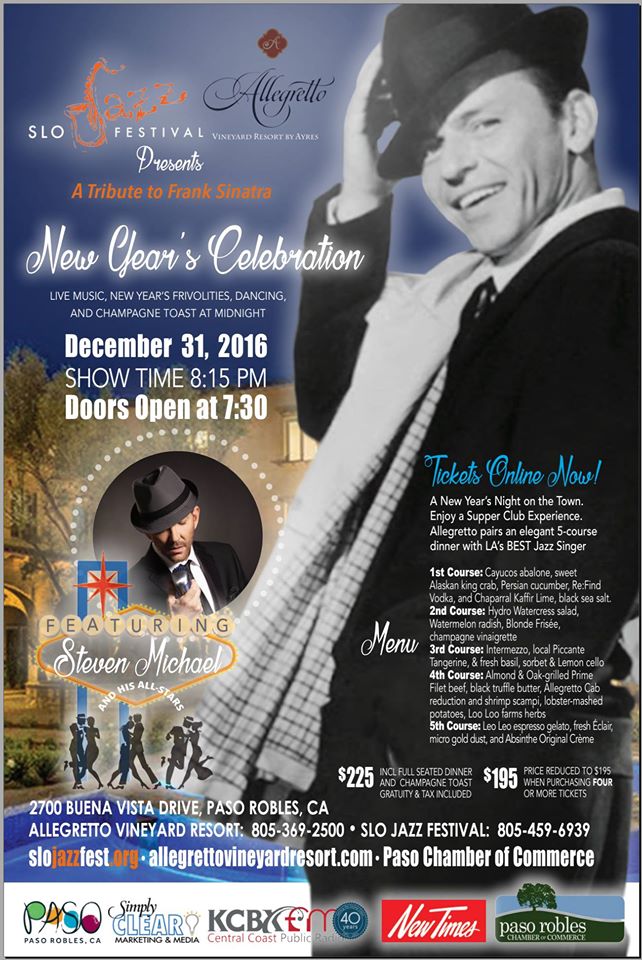 Need NYE plans? Celebrate with a gourmet dinner, jazz concert and dancing at the Allegretto Vineyard Resort! Tix: tiny.cc/02fwhy