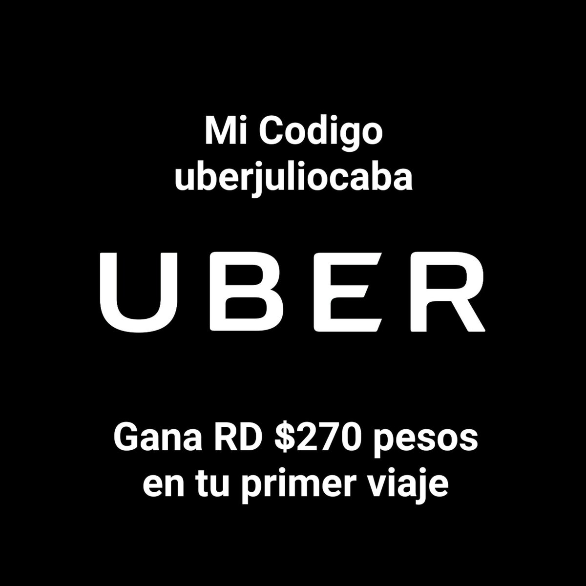 juliocaba01's tweet photo. Usa mi codigo promocional en @Uber_DOM y ganaras $270 pesos para ser utilizados en tu primer viaje. #uberDR #uberRD https://t.co/UiY3E0HKMO https://t.co/z7V6Rx73uo