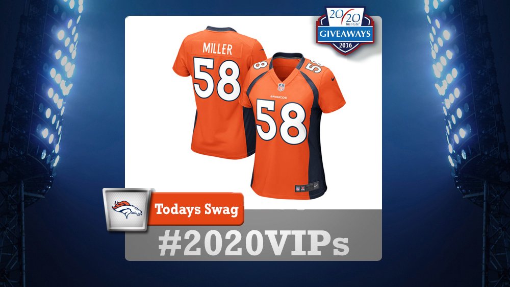 2020Institute's tweet photo. Here's an awesome women’s large Von Miller jersey. Want it? All you have to do is retweet to be entered to win. #2020VIPs https://t.co/jXyTi4UDSl