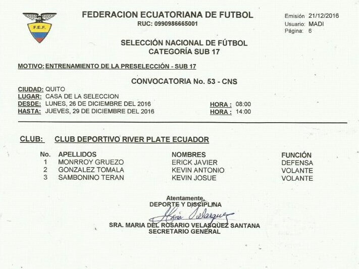 FormativasRiver's tweet image. Convocatoria a la Pre selección sub 17 @CDRiverEcuador