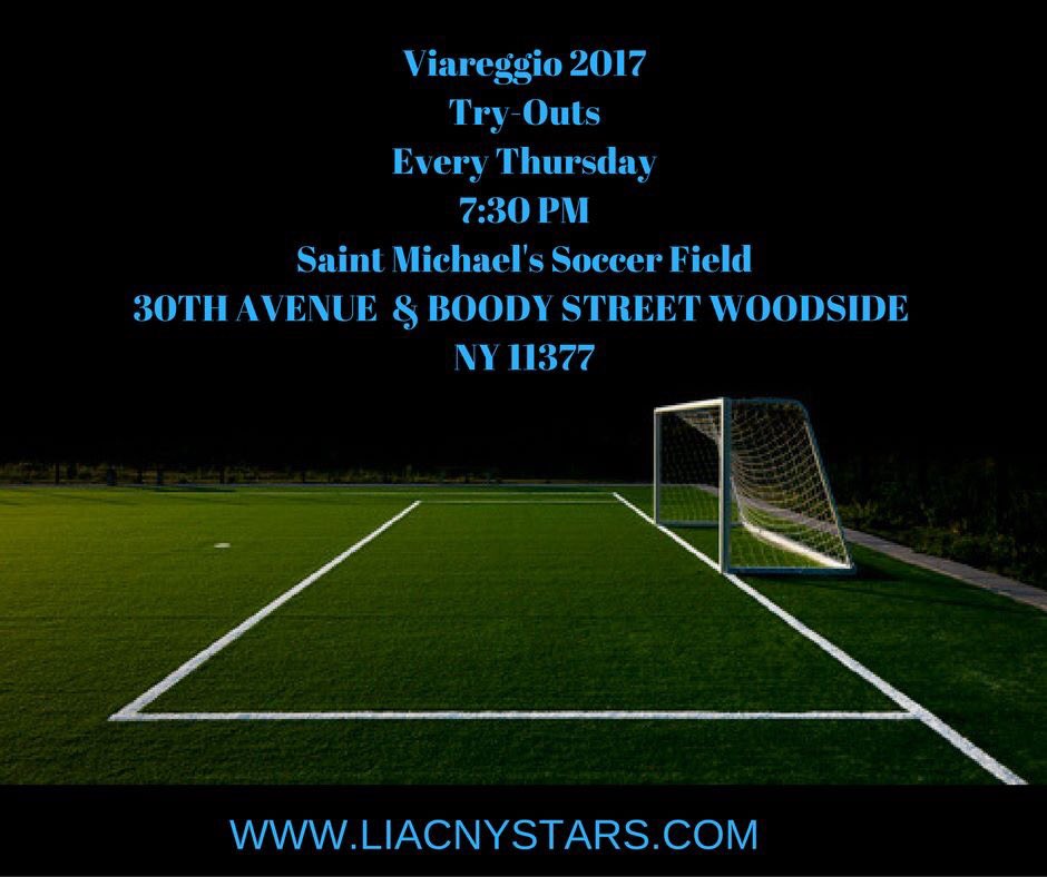 Viareggio tryouts/practice continues on Thursday (December 22nd) at 7:30 PM