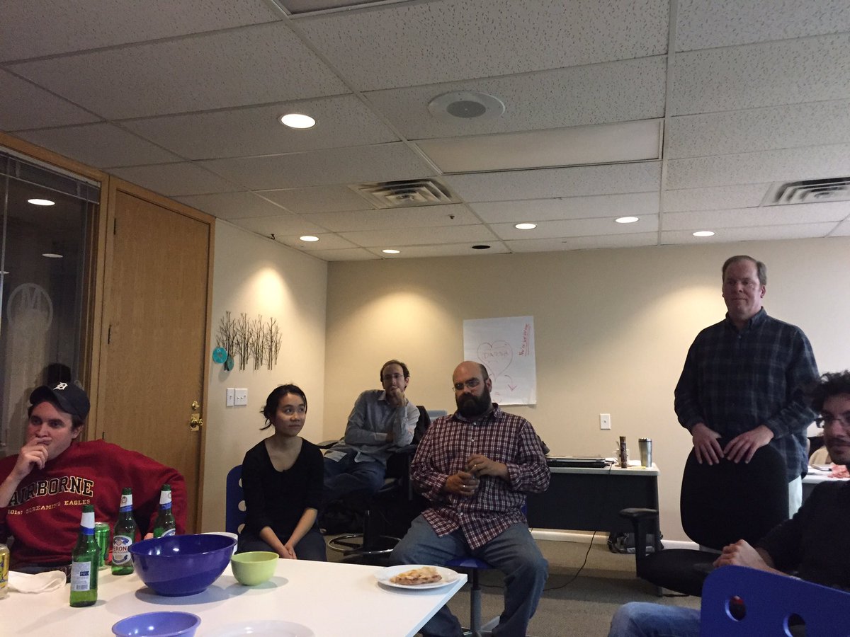 MainStreetXchg's tweet photo. Startup holiday party = beer, pizza and a screening of "Office Space." "...the key is to find what you like and do it." #HappyHolidays https://t.co/n12CLIKlSS