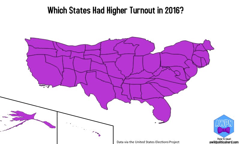 Here's a #map I made that warps the states' shapes by turnout. 
#Datavisualization #USElection2016 #dataviz