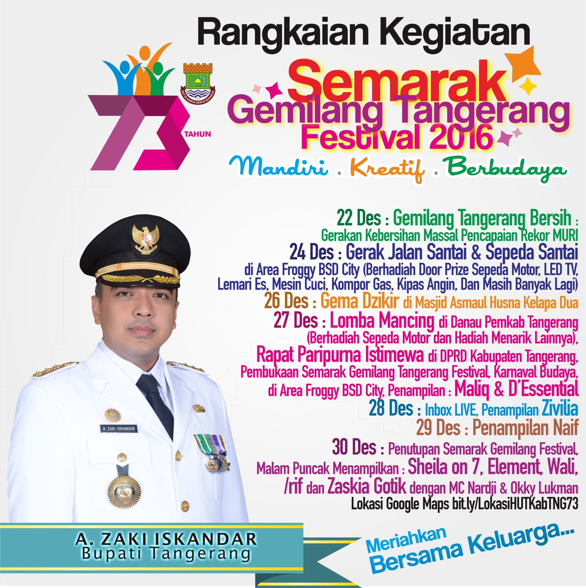 Mari Bersama meriahkan Rangkaian Kegiatan HUT Kabupaten Tangerang ke-73, Bersama Keluarga Anda, Dapatkan Doorprize Sepeda Motor dll